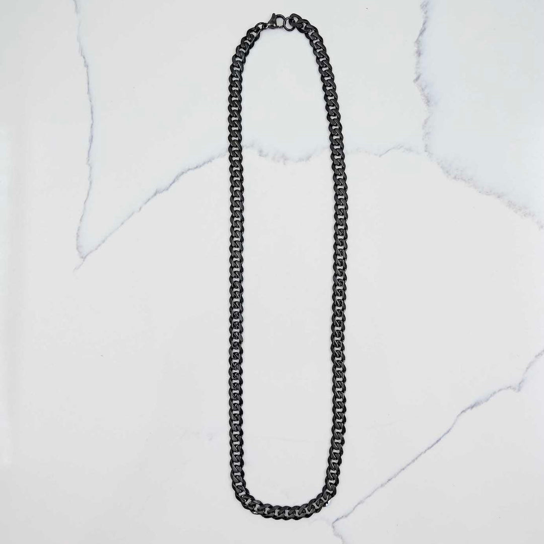Cuban Link Chain - Black (7mm) on White Marble