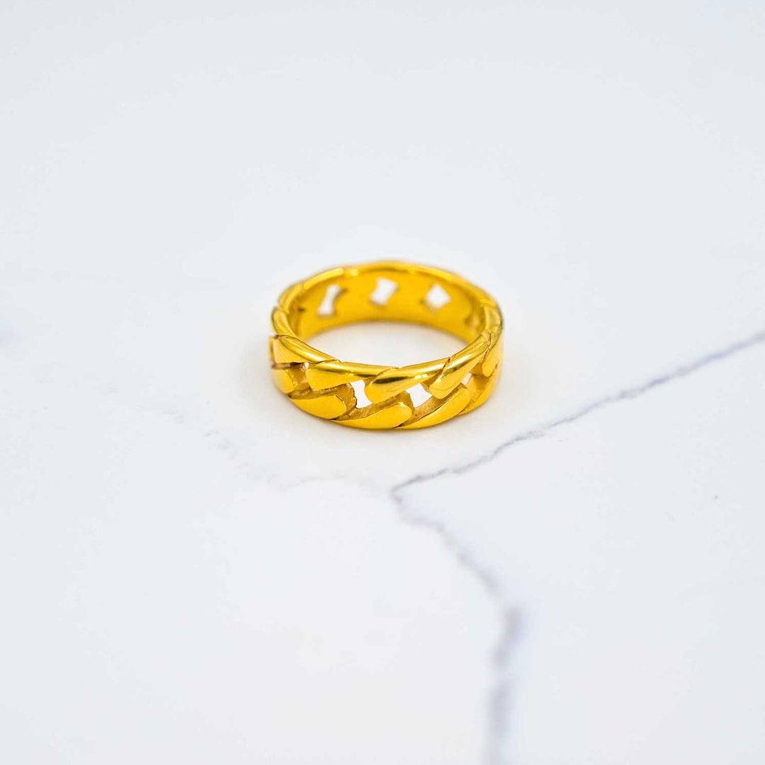 Curb Ring - Gold on White Marble