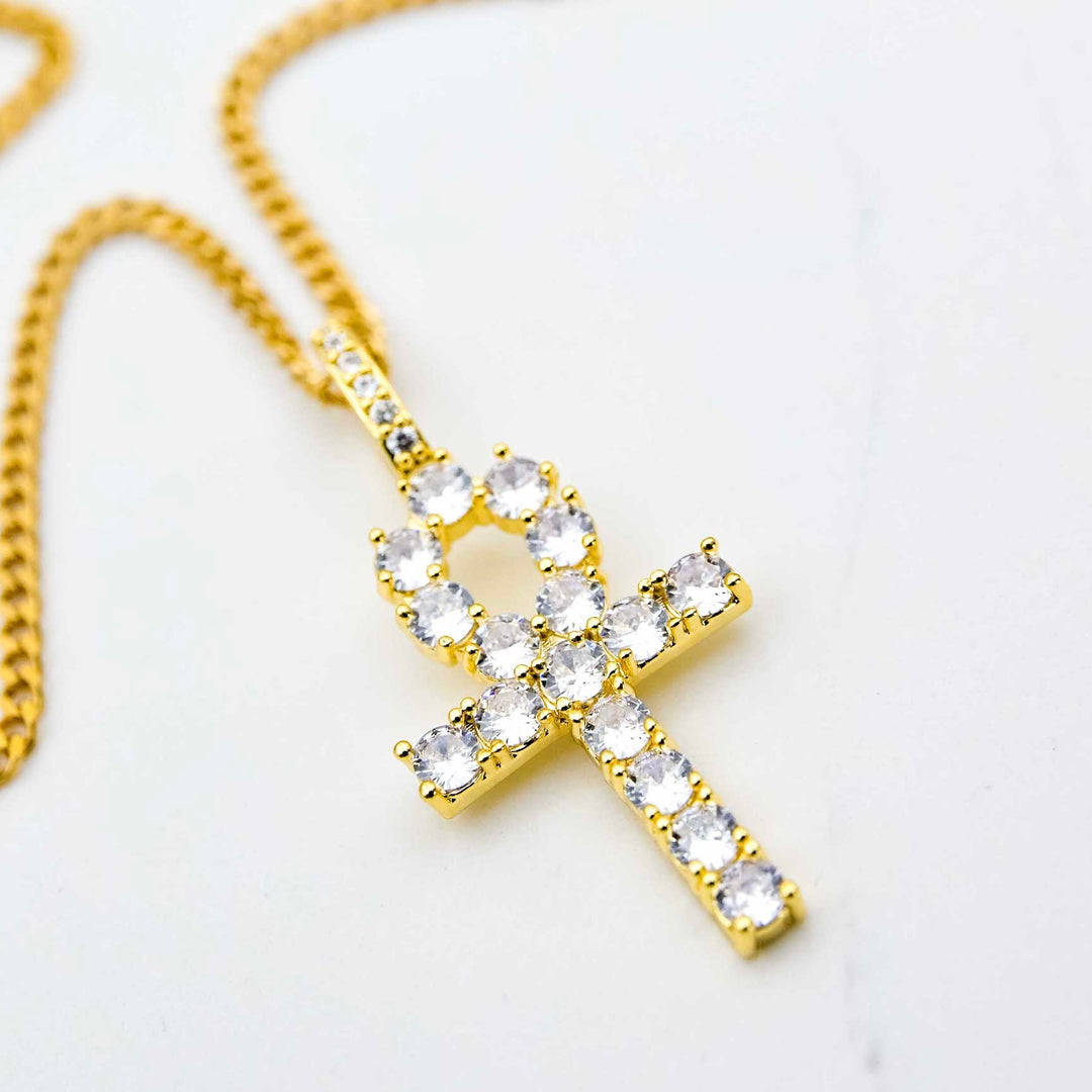 Iced Ankh - Yellow Gold on White Marble