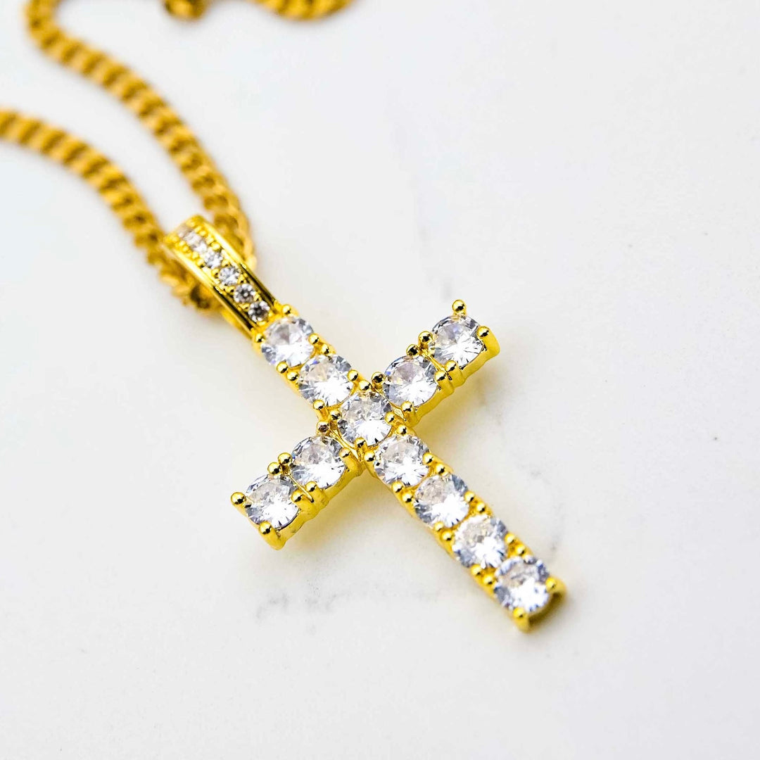 Iced Cross - Yellow Gold on White Marble