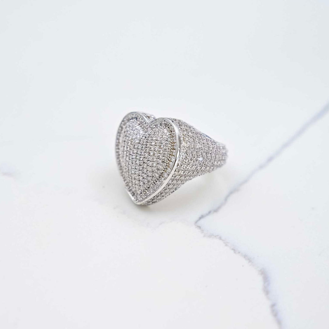 Iced Heart Ring - White Gold on White Marble