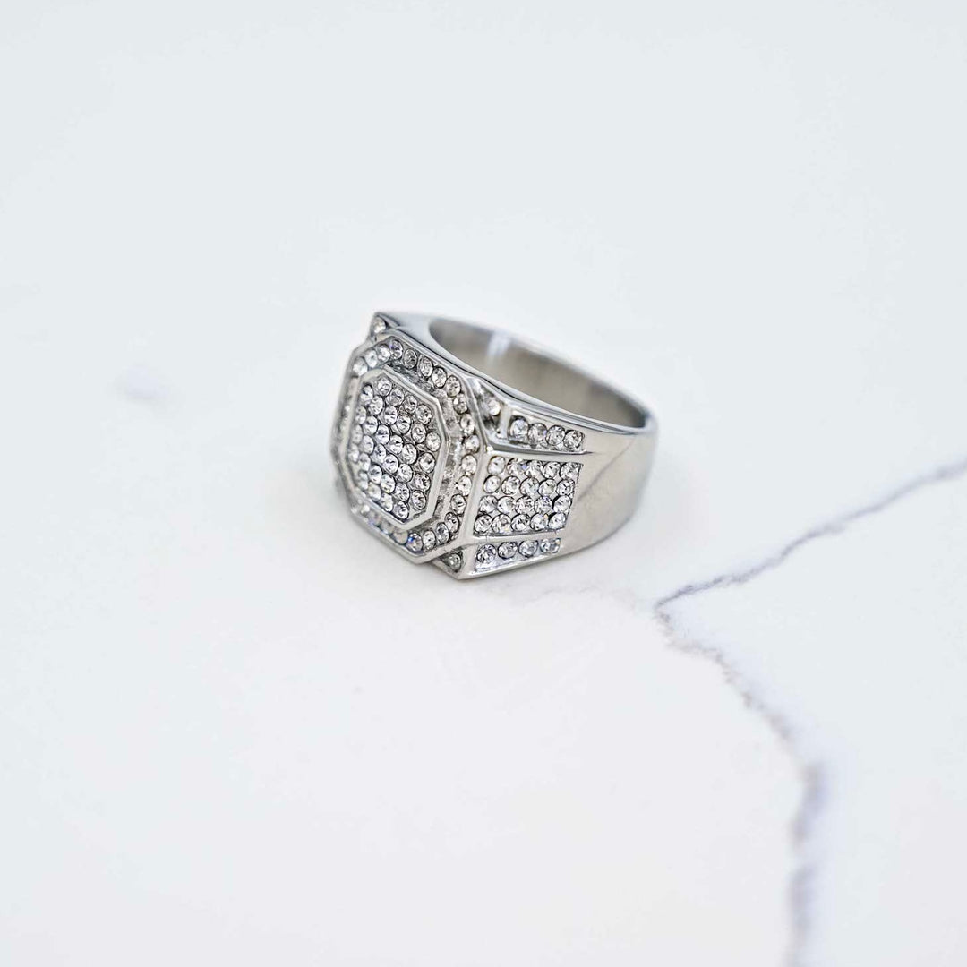 Iced Statement Ring - Silver on White Marble