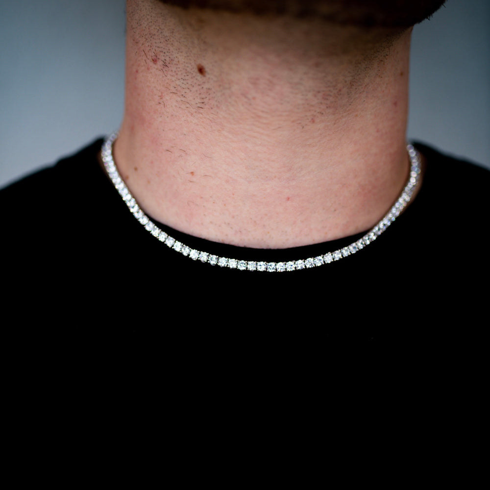 Model Wears The Tennis Chain - White Gold (4mm) - 46cm