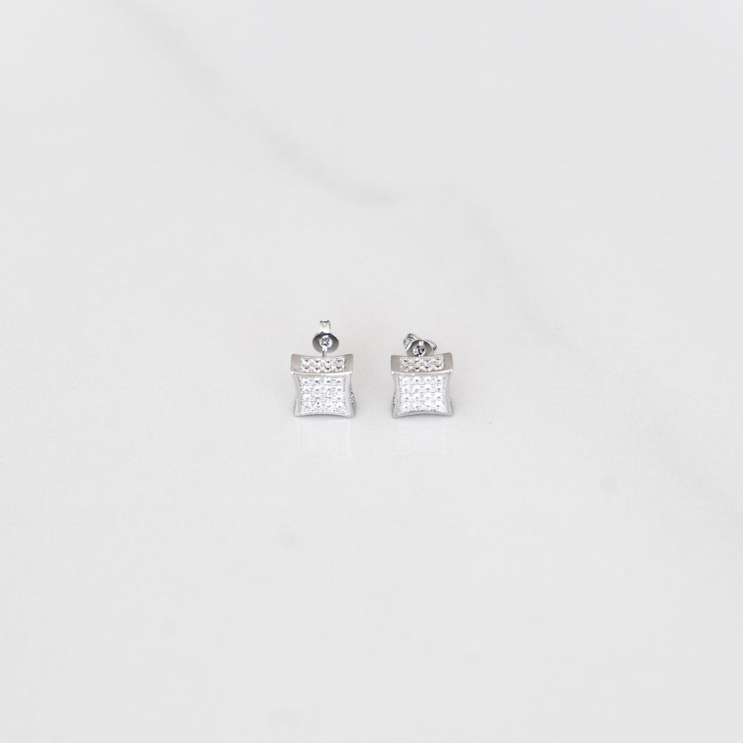 Iced Square Earrings - White Gold (Pair)