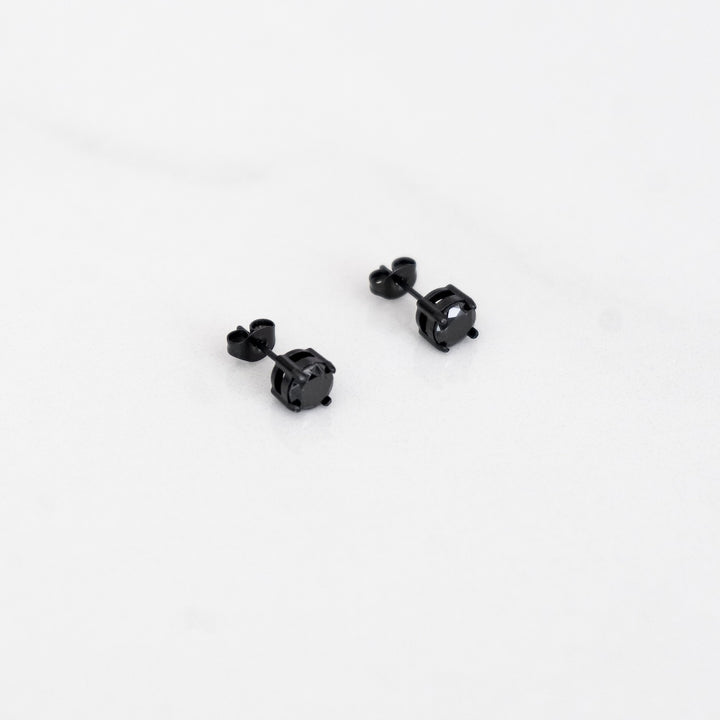Solitaire Stud Earrings - Black (Pair)