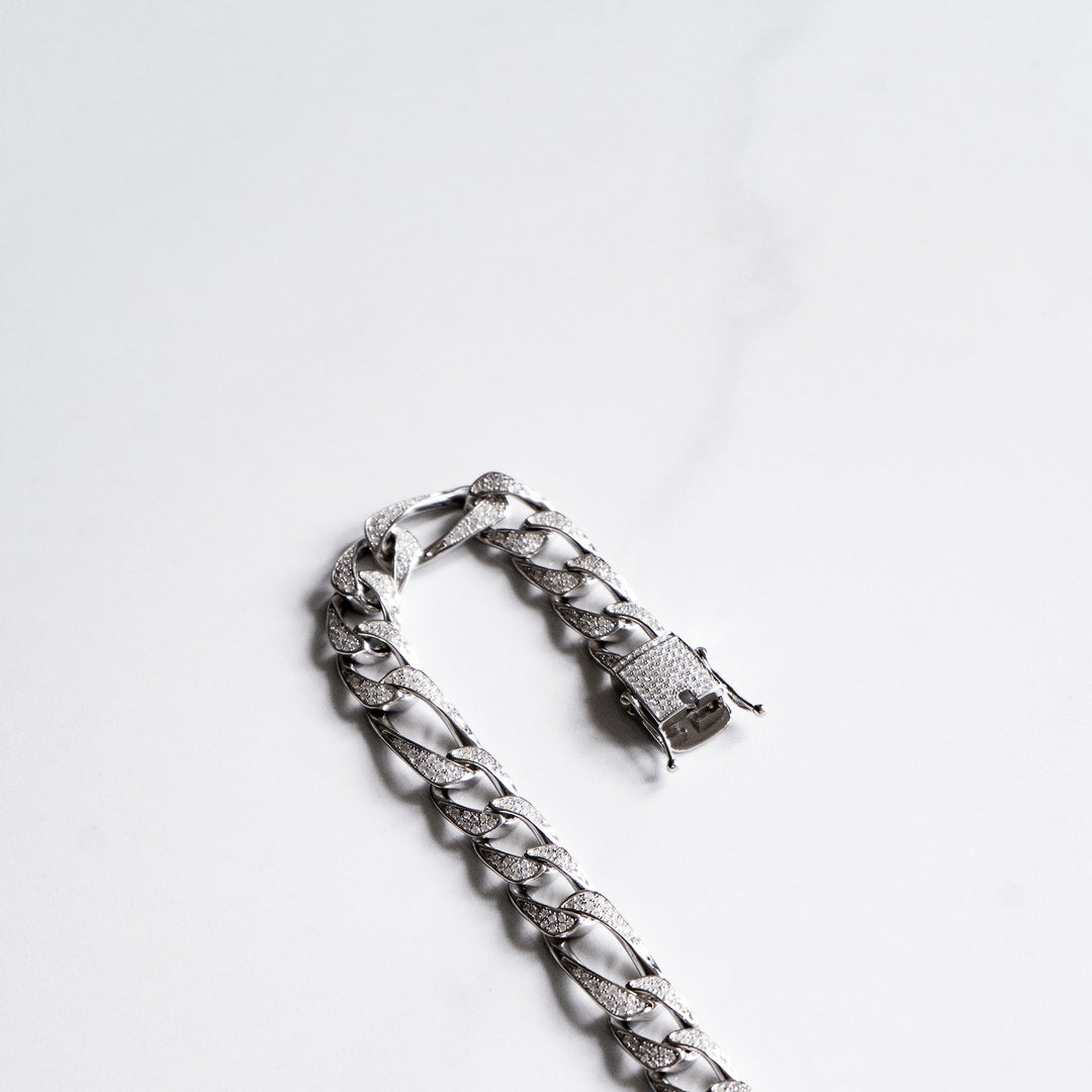 Iced Figaro Link Bracelet (925 Sterling Silver)