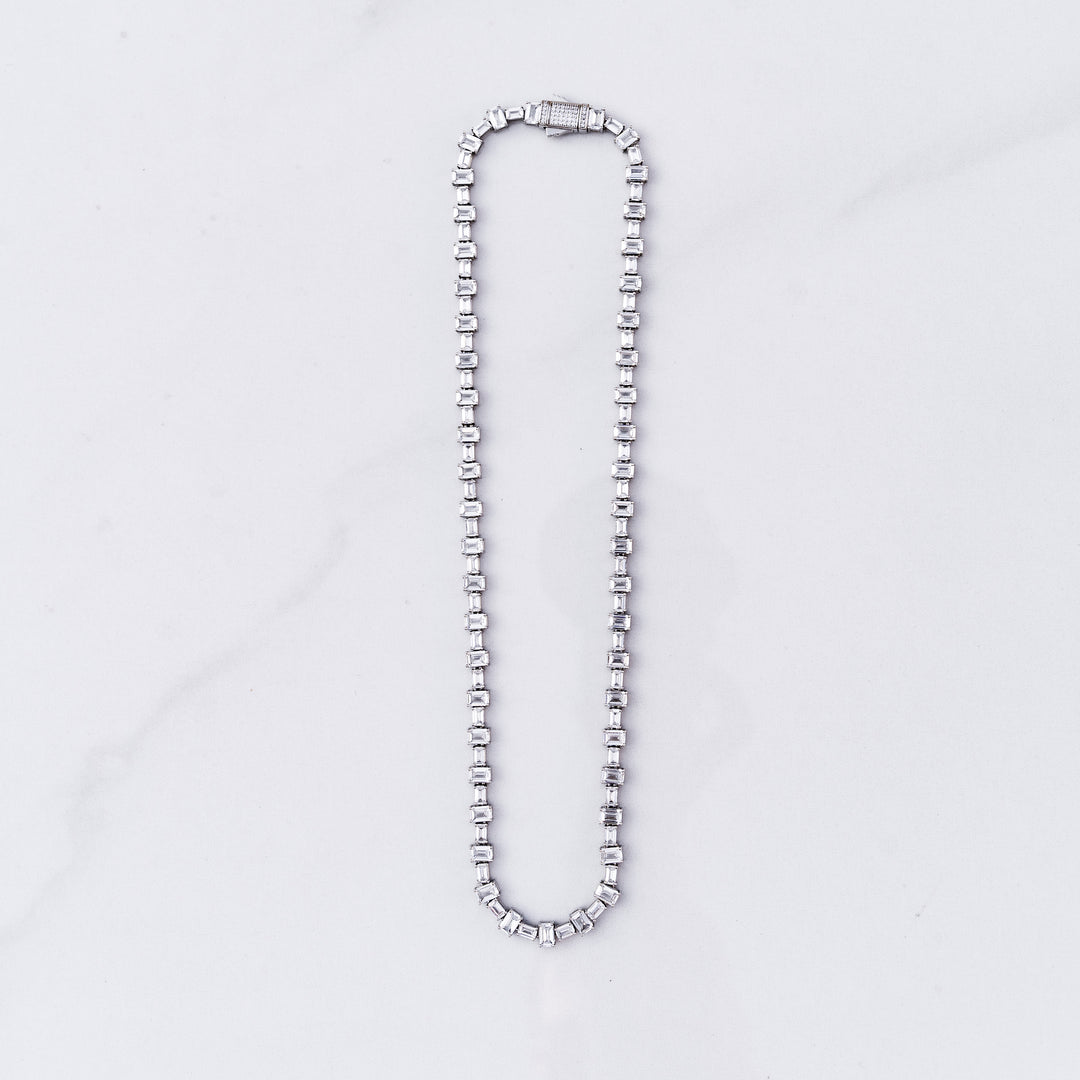Baguette Tennis Link Chain - White Gold (6.5mm)