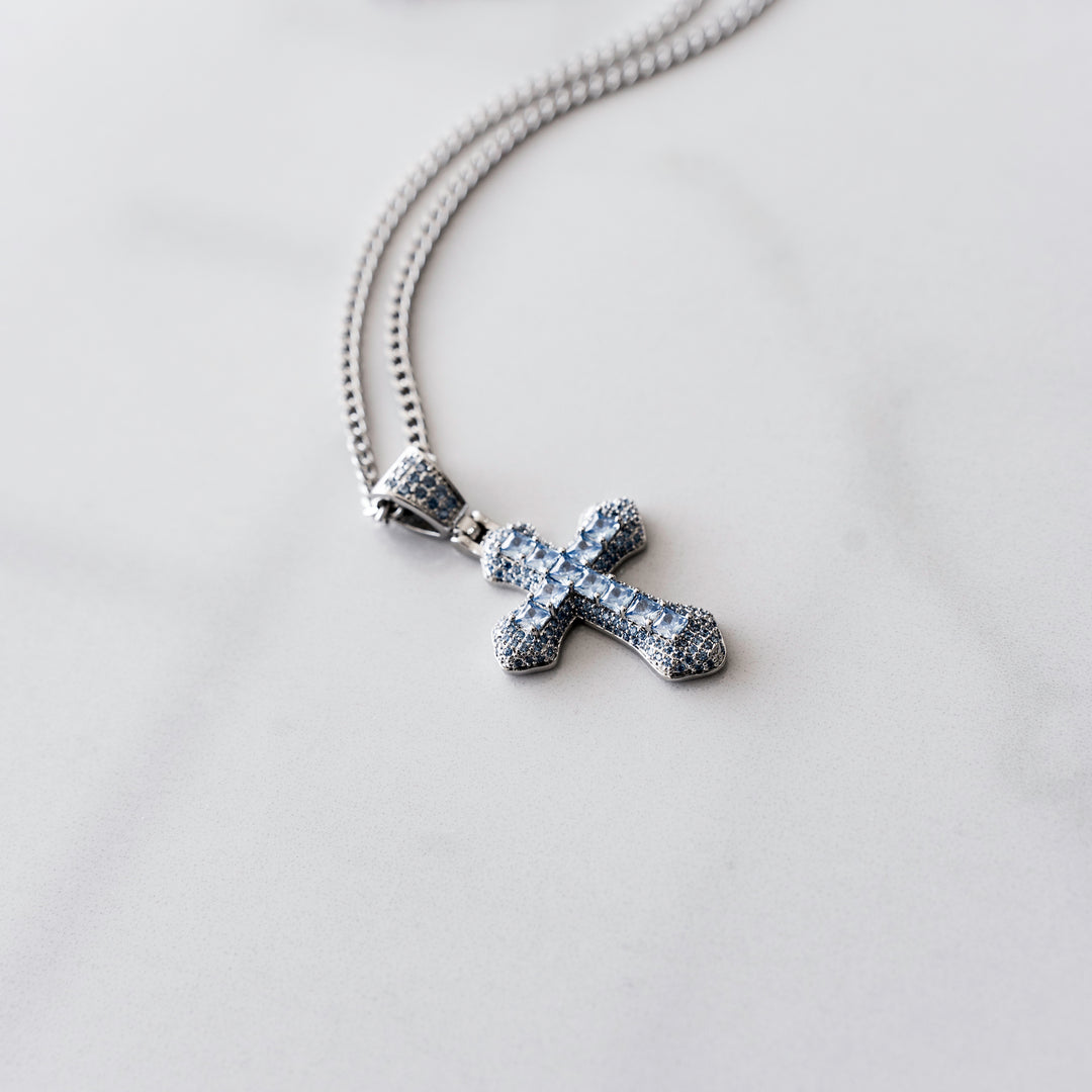 Blue Iced Cross Pendant