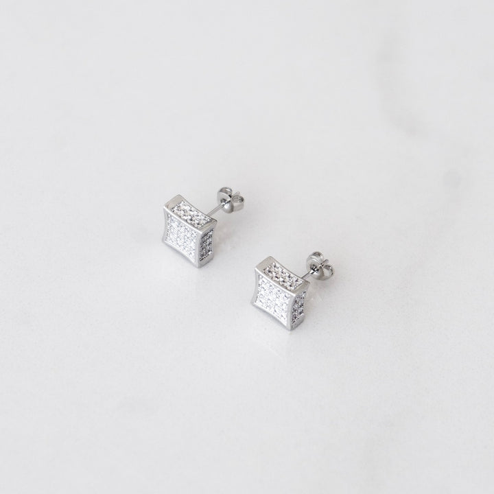 Iced Square Earrings - White Gold (Pair)