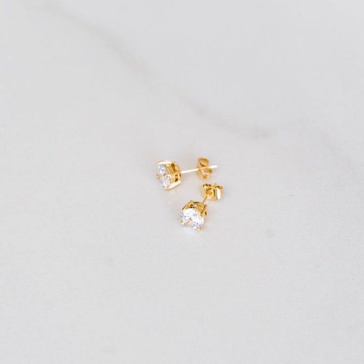 Solitaire Round Stud Earrings - Yellow Gold (Pair)