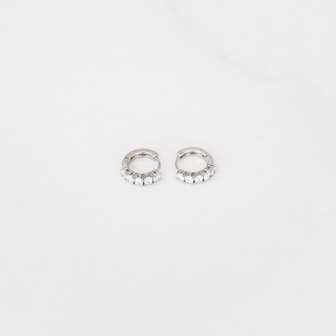 Stud Hoop Earrings - White Gold (Pair)