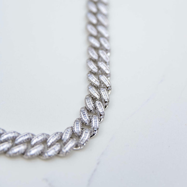 Baguette Cuban Link - White Gold (13mm) on White Marble