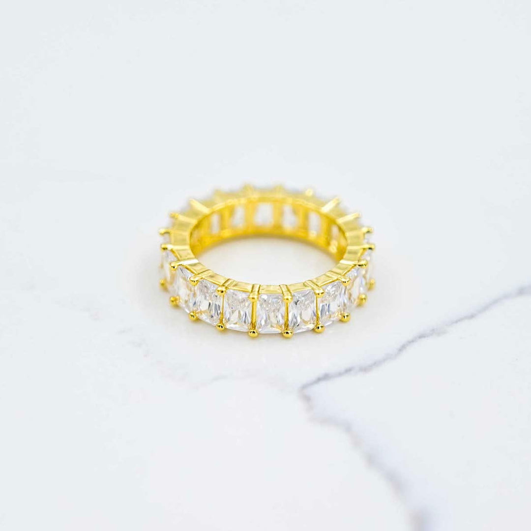 Baguette Ring - Yellow Gold on White Marble