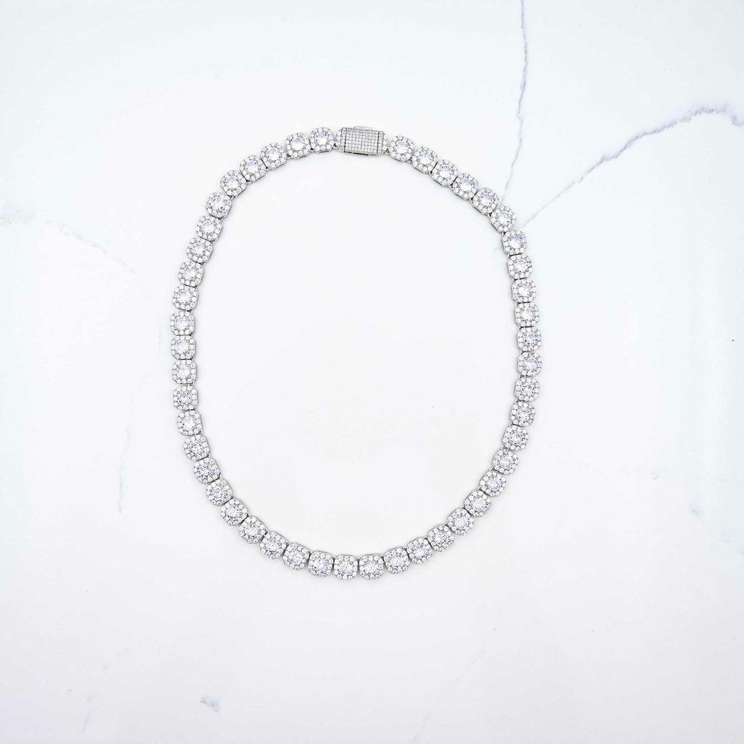 Clustered Tennis Chain - White Gold (9mm) on White Marble