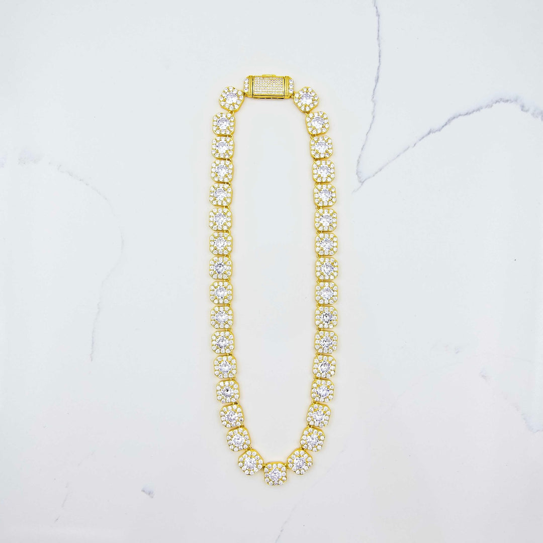 Clustered Tennis Chain (12mm) - Yellow Gold on White Marble