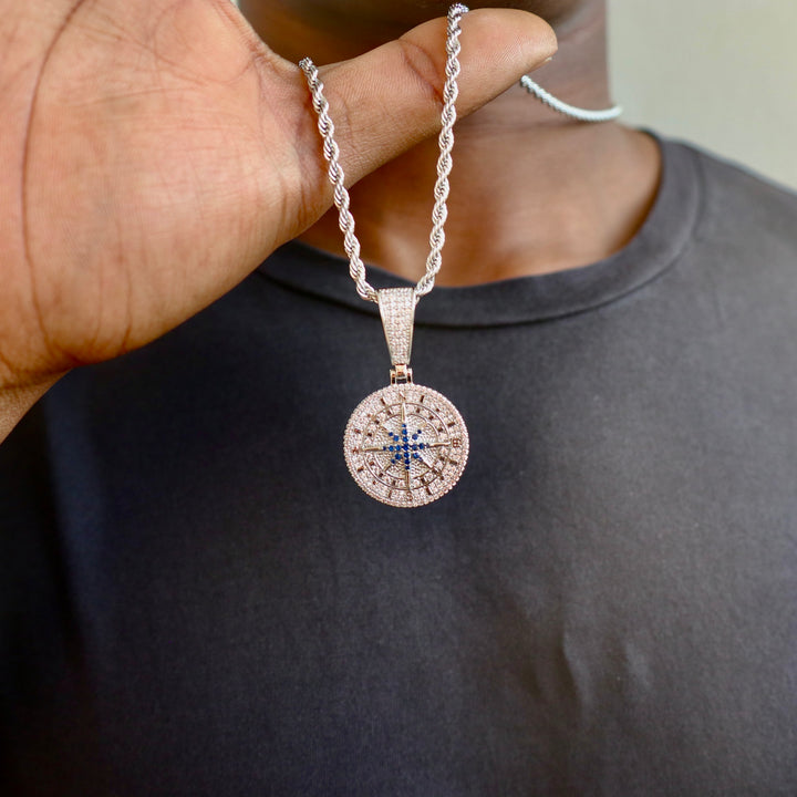 Model Holds The Compass Pendant - White Gold