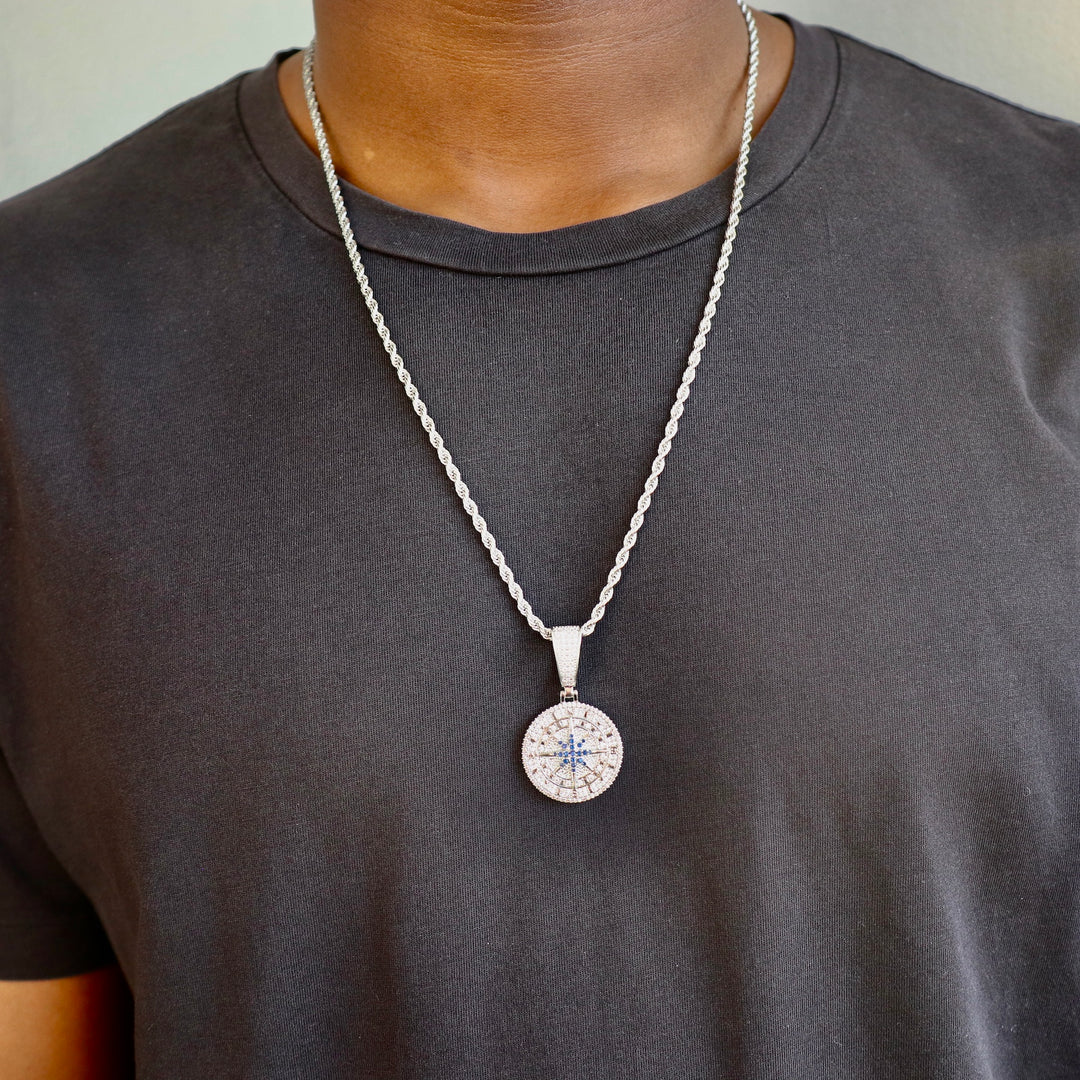 Model Wears The Compass Pendant - White Gold