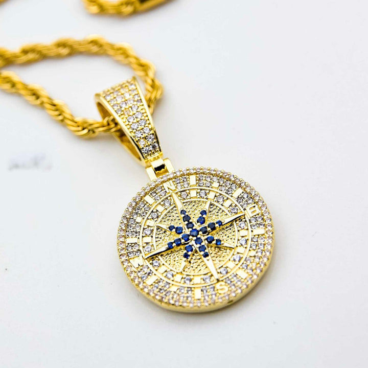 Compass Pendant - Yellow Gold on White Marble