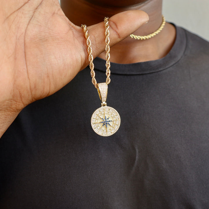 Model Holds The Compass Pendant - Yellow Gold