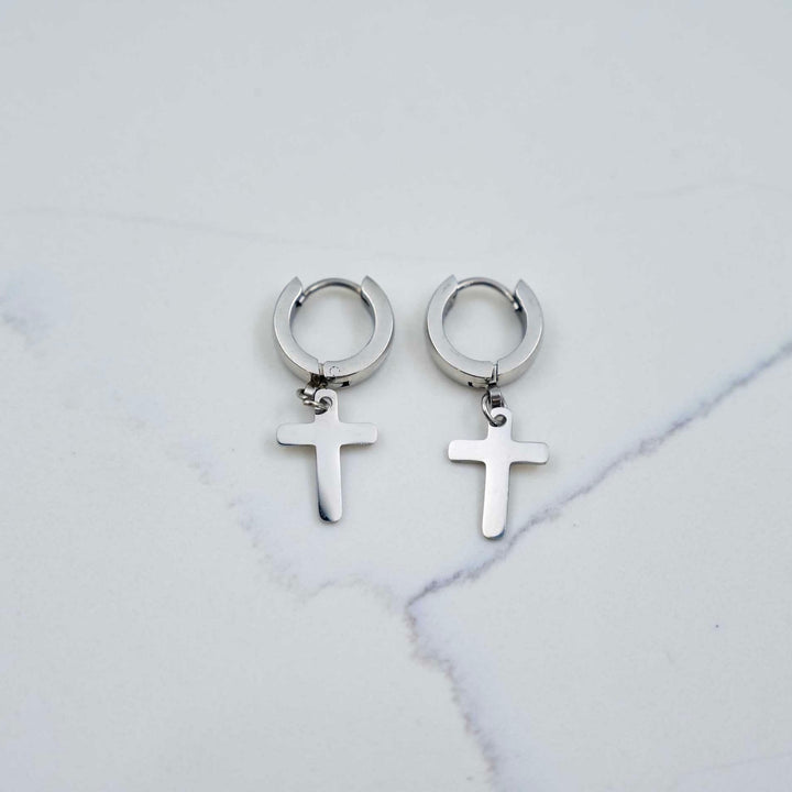 Cross Earrings - Silver on White Marble