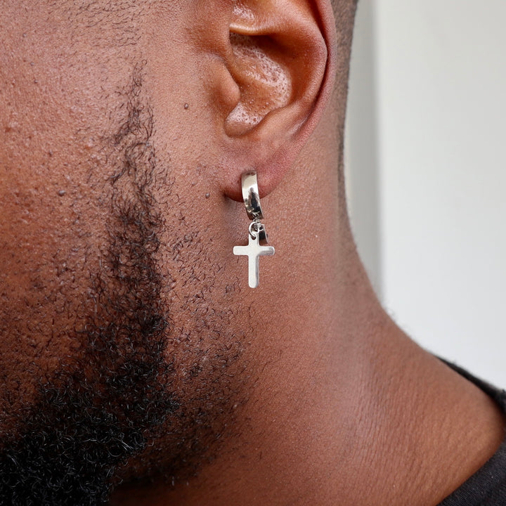 Cross Earrings - Silver on Model