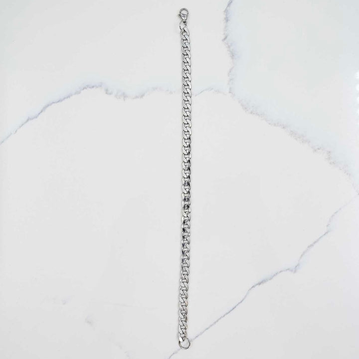 Cuban Link Bracelet -Silver (5mm) on White Marble