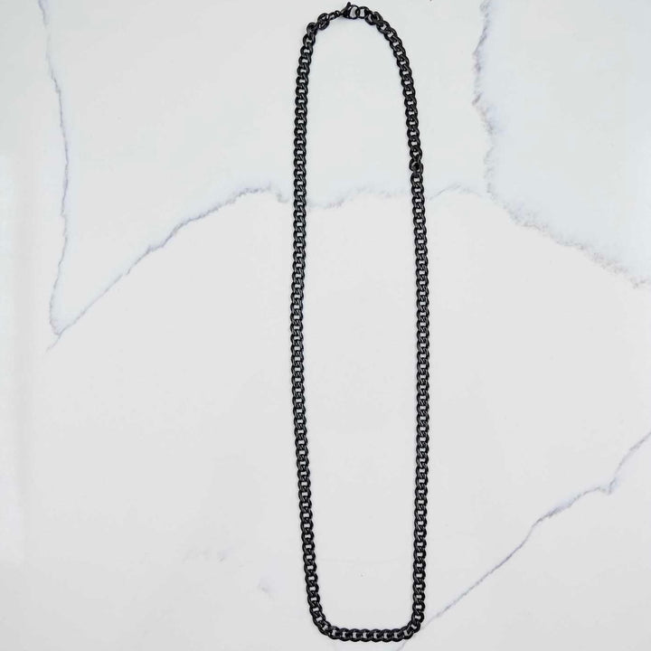 Cuban Link Chain - Black (5mm) on White Marble
