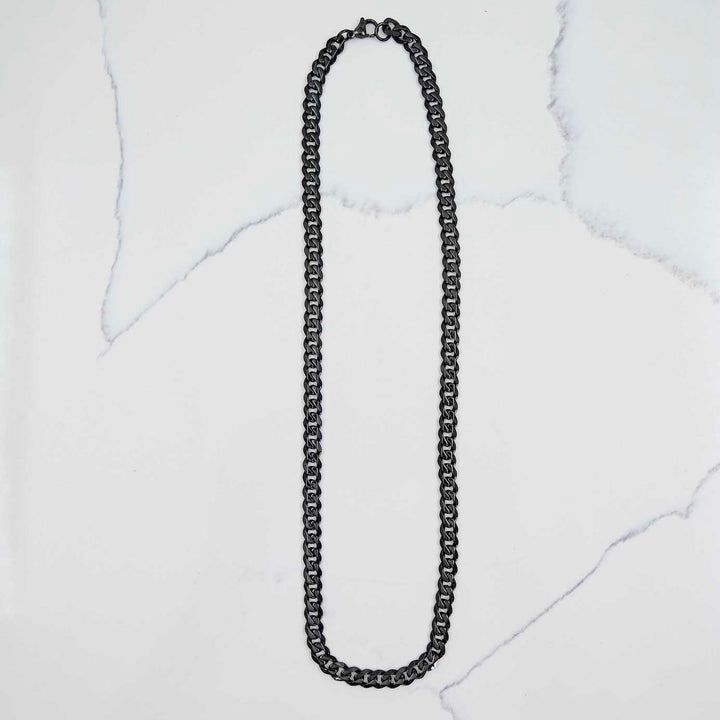 Cuban Link Chain - Black (7mm) on White Marble