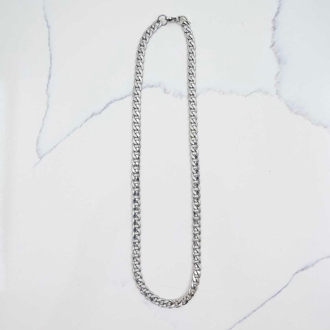 Cuban Link Chain - Silver (5mm) on White Marble