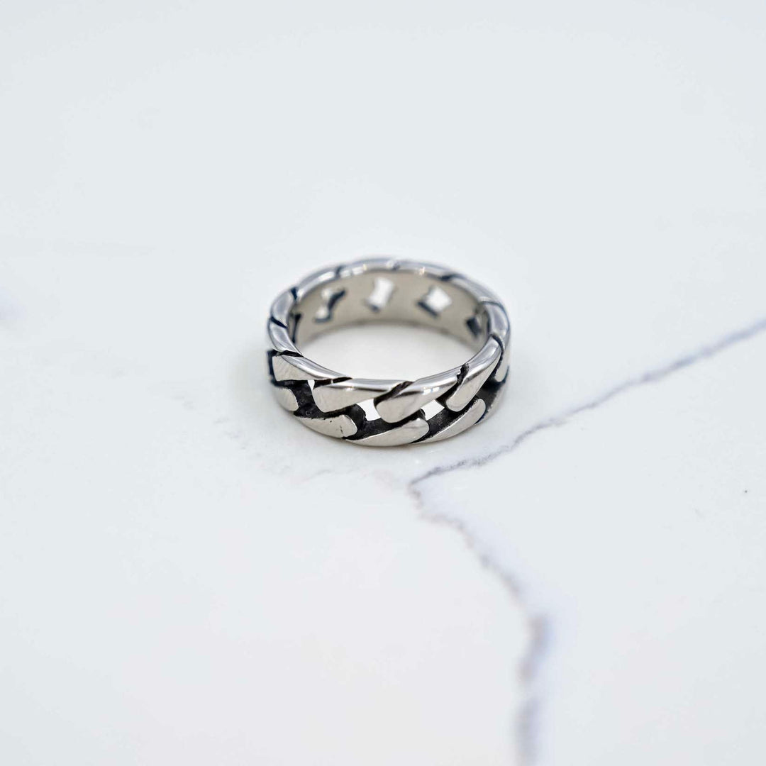 Curb Ring- Silver on White Marble