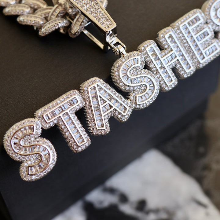 "Stashes" Custom Baguette Pendant - White Gold