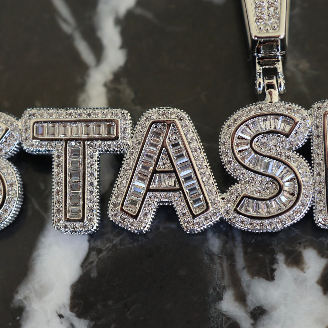 "Stashes" Custom Baguette Pendant - White Gold Close Up