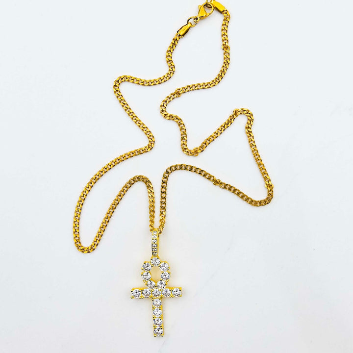 Iced Ankh - Yellow Gold on White Marble