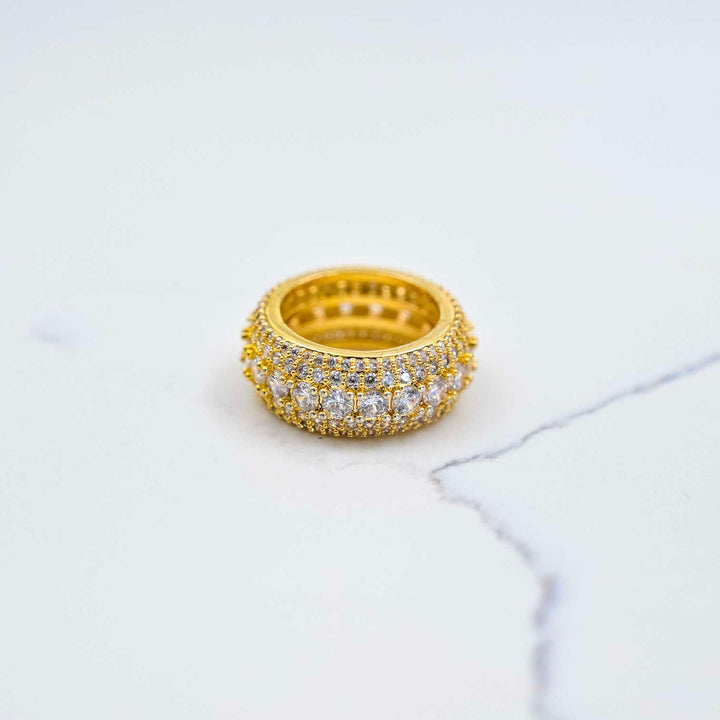 Iced Band Ring - Yellow Gold on White Marble