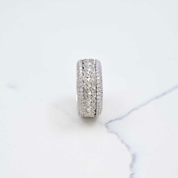 Iced Band Rotatable Curb Ring - White Gold on White Marble