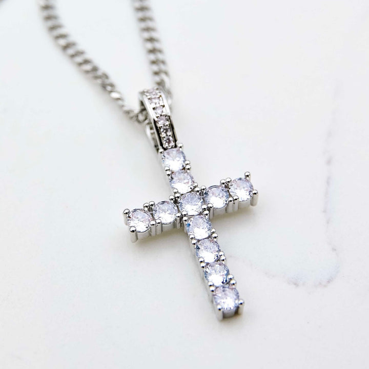 Iced Cross - White Gold on White Marble