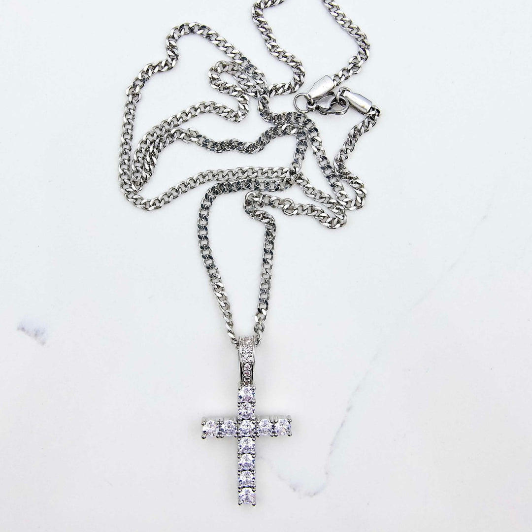Iced Cross - White Gold on White Marble