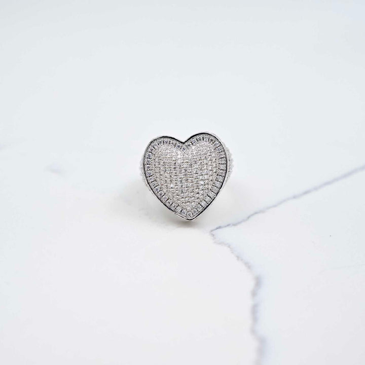 Iced Heart Ring - White Gold on White Marble