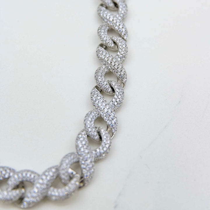 Iced Infinity Chain Link - White Gold (15mm) on White Marble