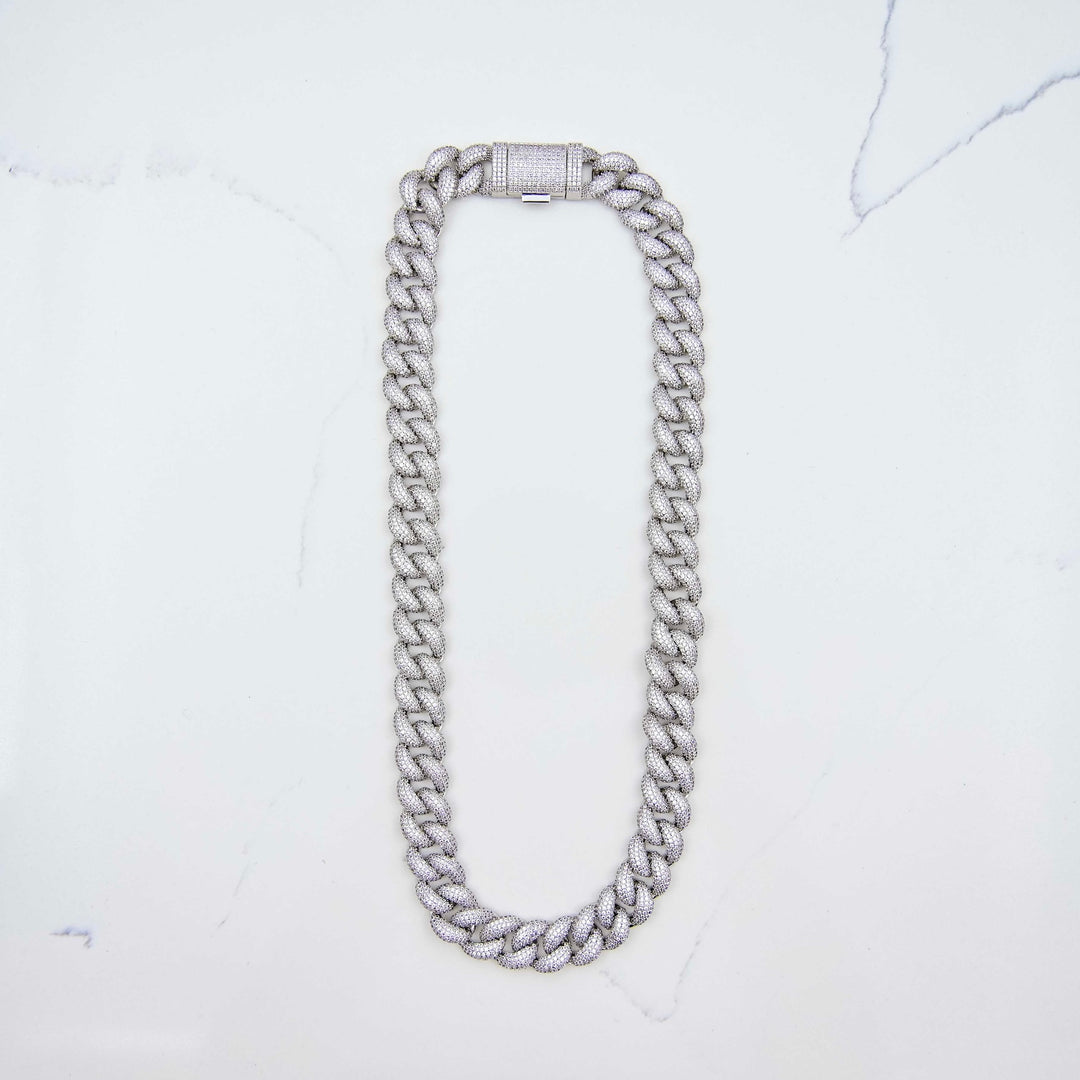Iced Miami Cuban Link - White Gold (14mm) on White Marble