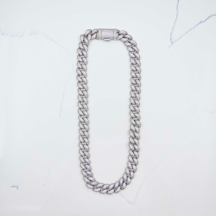Iced Miami Cuban Link - White Gold (14mm) on White Marble