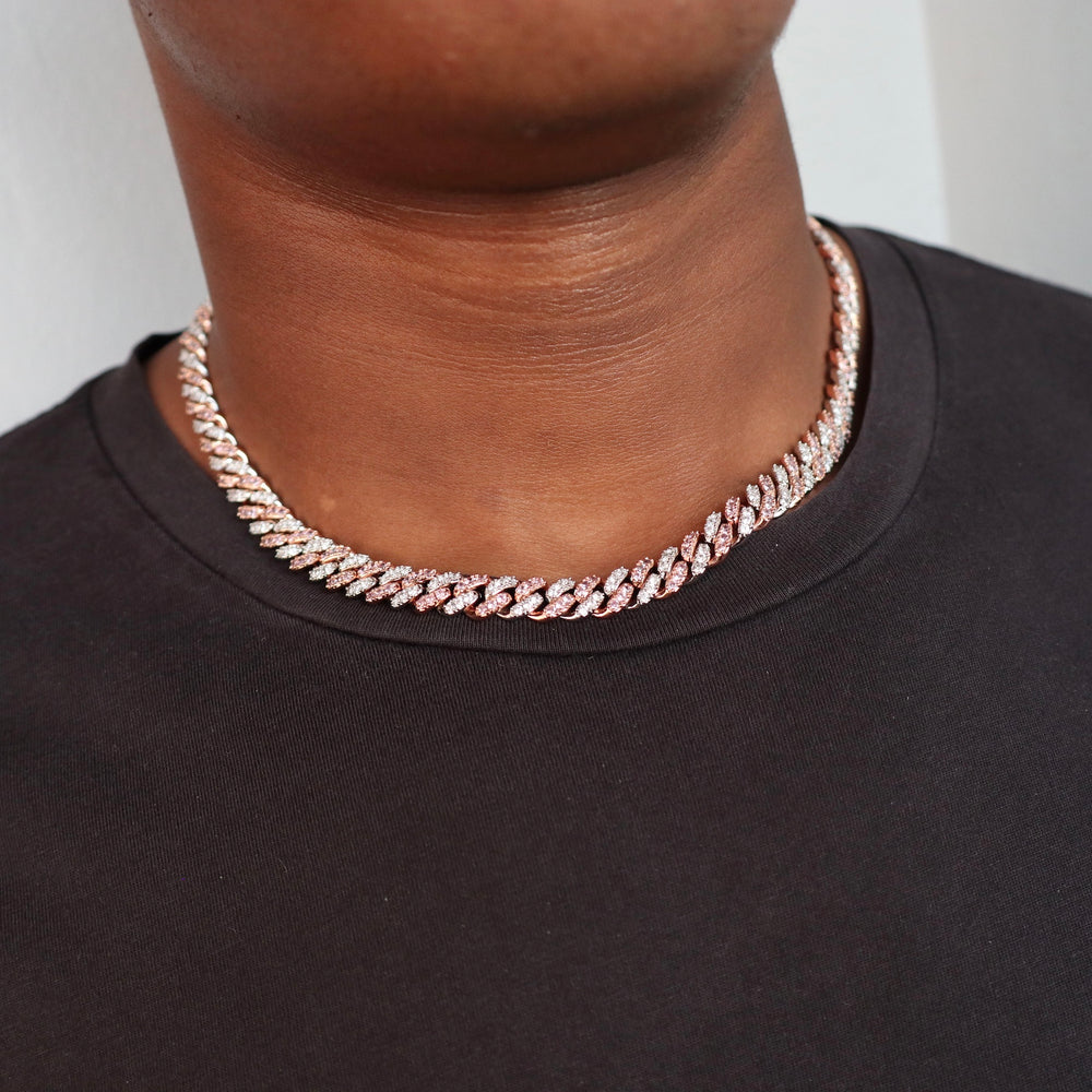 Model Wears The Iced Miami Cuban Link - Pink/White Gold (8mm) - 46cm