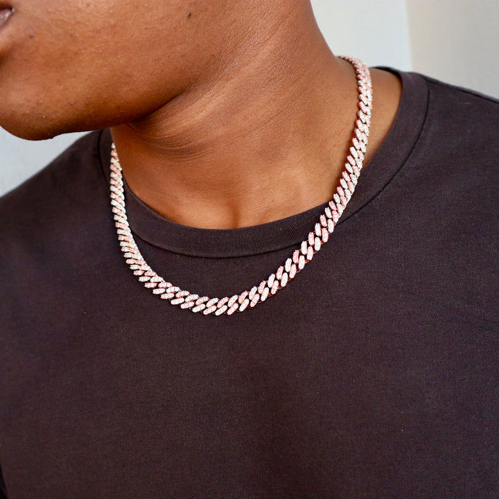 Model Wears The Iced Miami Cuban Link - Pink/White Gold (8mm) - 51cm