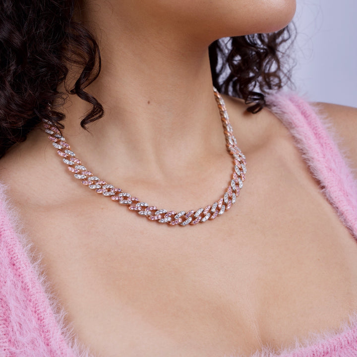 Serena Wears The Iced Miami Cuban Link - Pink/White Gold (8mm) - 46cm