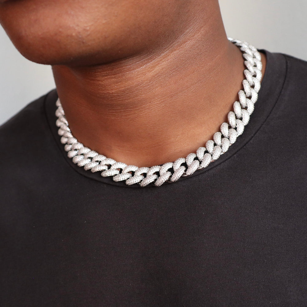 Model Wears The Iced Miami Cuban Link - White Gold (14mm) - 46cm