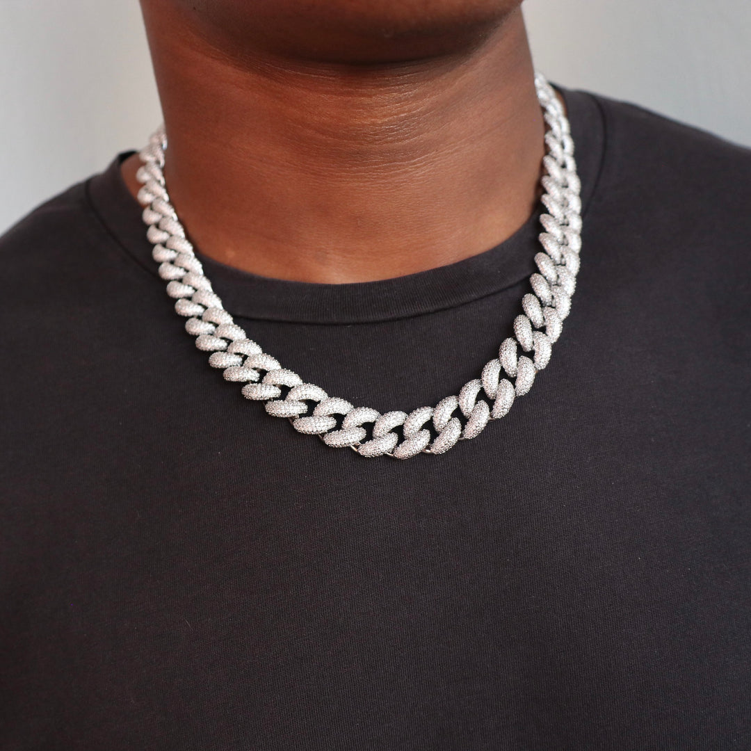 Model Wears The Iced Miami Cuban Link - White Gold (14mm) - 51cm