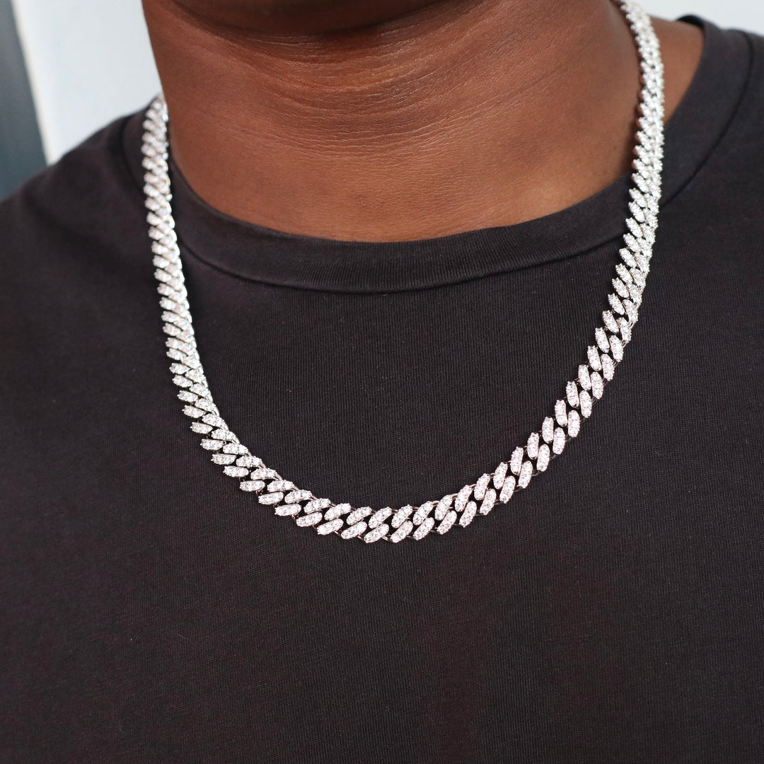 Model Wears The Iced Miami Cuban Link - White Gold (8mm) - 56cm