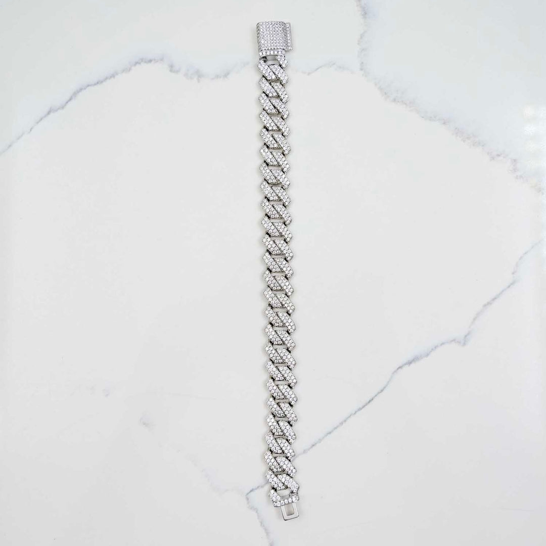 Iced Prong Link Bracelet - White Gold (14mm) on White Marble
