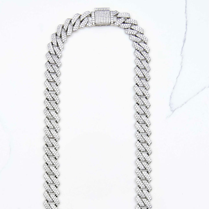 Iced Prong Link - White Gold (14mm) on White Marble