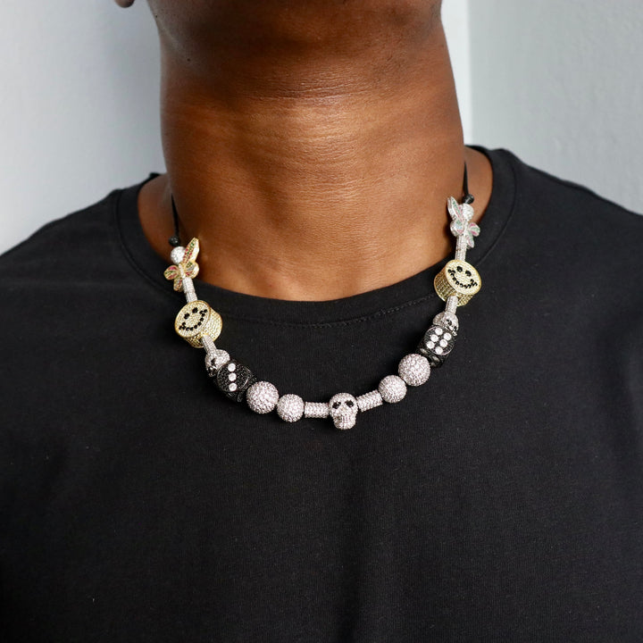 Model Wears The Iced Smiley Pearl Necklace